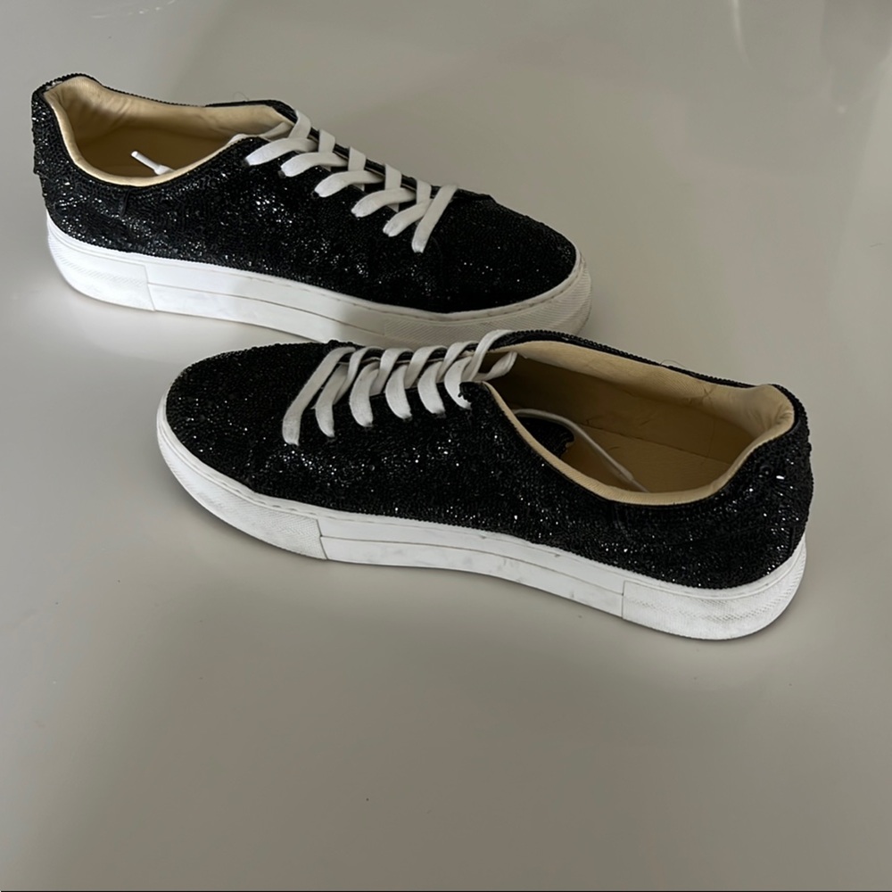 Women's Betsey Johnson Black Glitter Rhinestone Sneakers